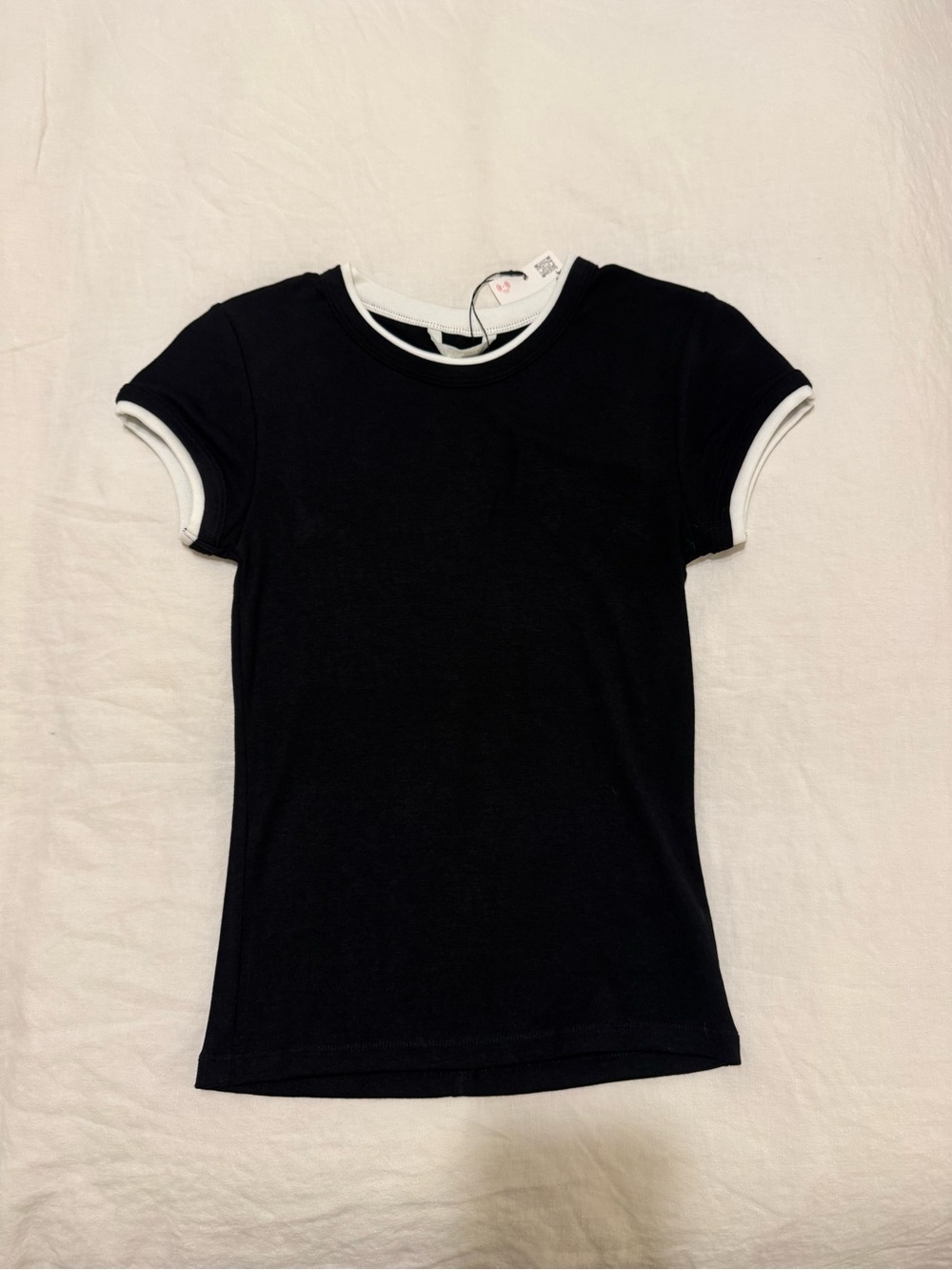 Zara Black Contrast Trim Baby Tee Size S NWT